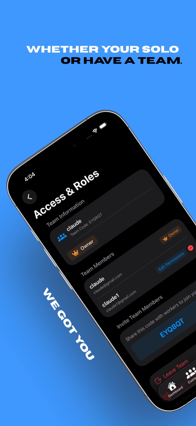 Whether you're solo or have a team: access and roles with team members and permissions